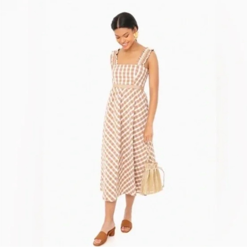 Tuckernuck Madeline Tan Gingham Midi Dress XS